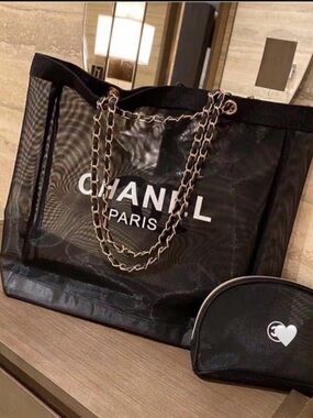 CHANEL GWP Black Mesh Tote With Pouch